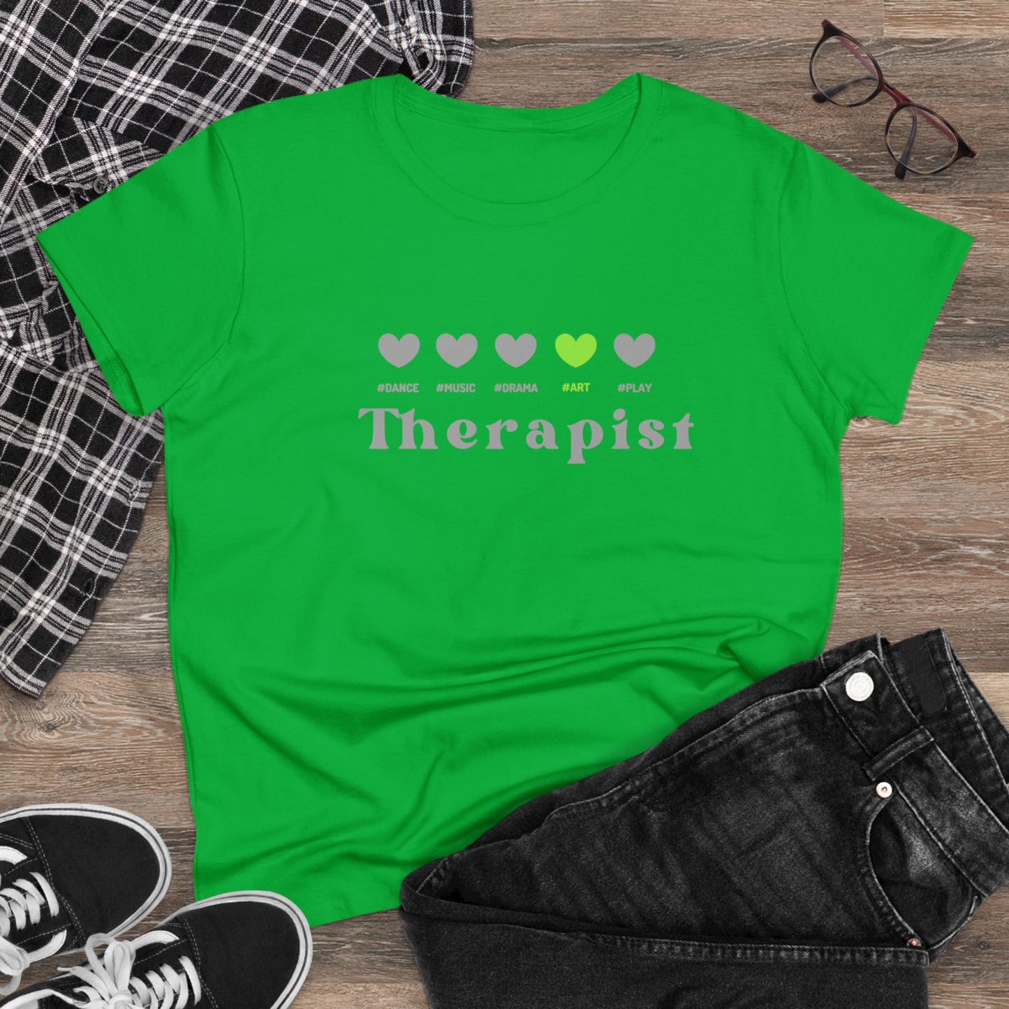 Green 5 hearts - Art - Women's Midweight Cotton Tee