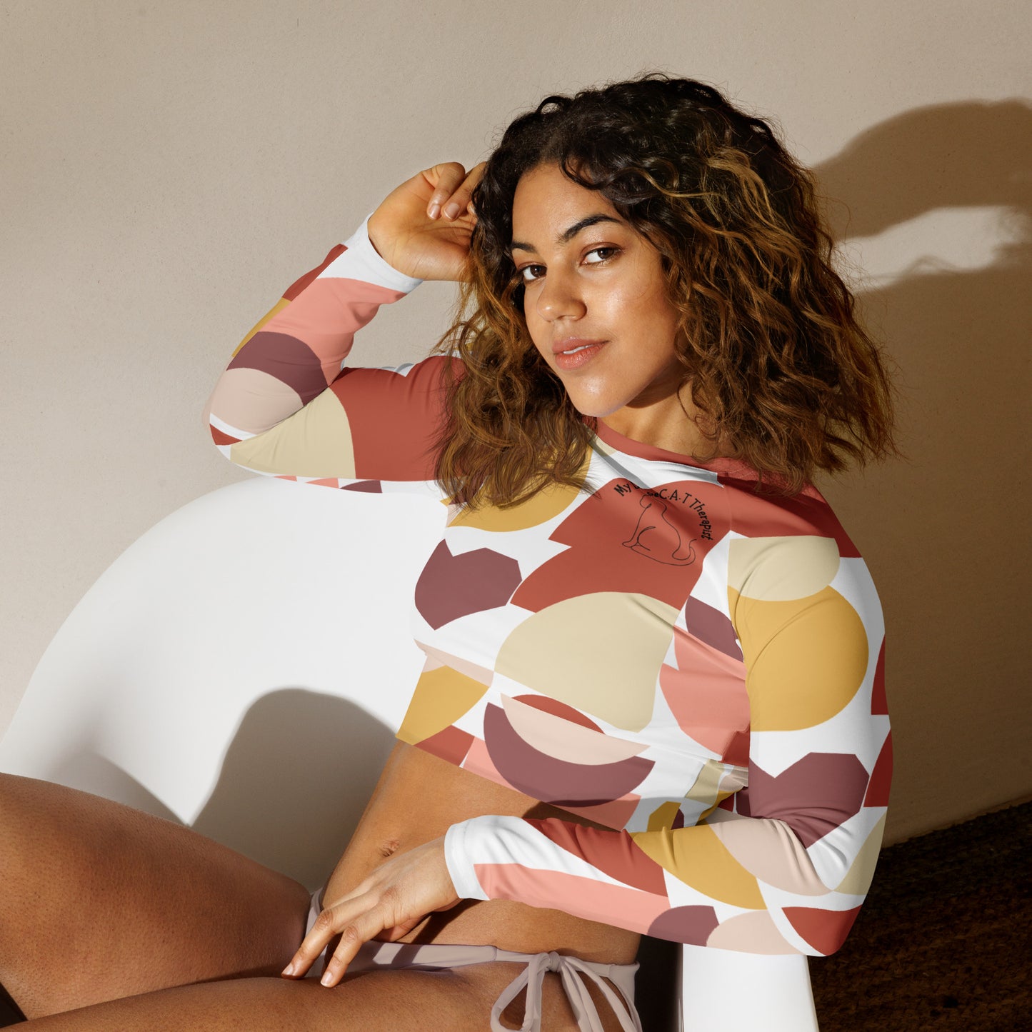 CAT Love pattern long-sleeve crop top