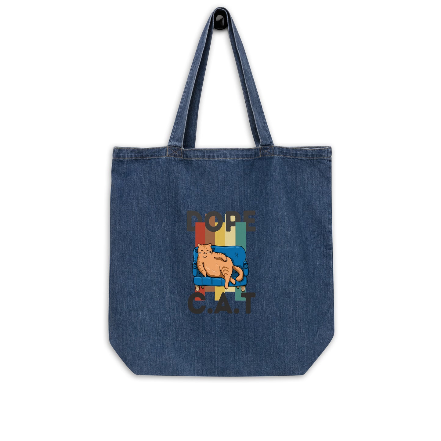 Dope cat couch denim tote bag