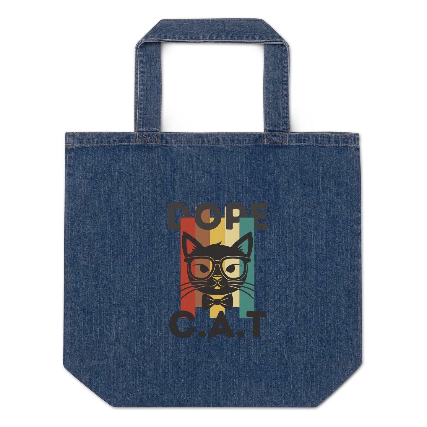 Dope CAT glasses denim tote bag