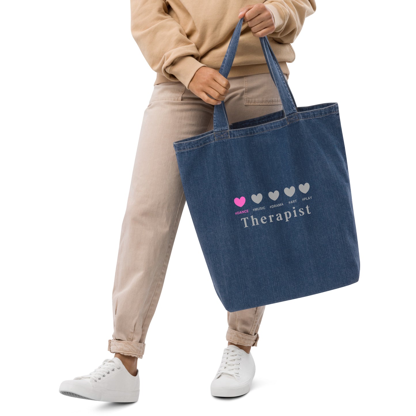 Dope 5 hearts dance pink denim tote bag