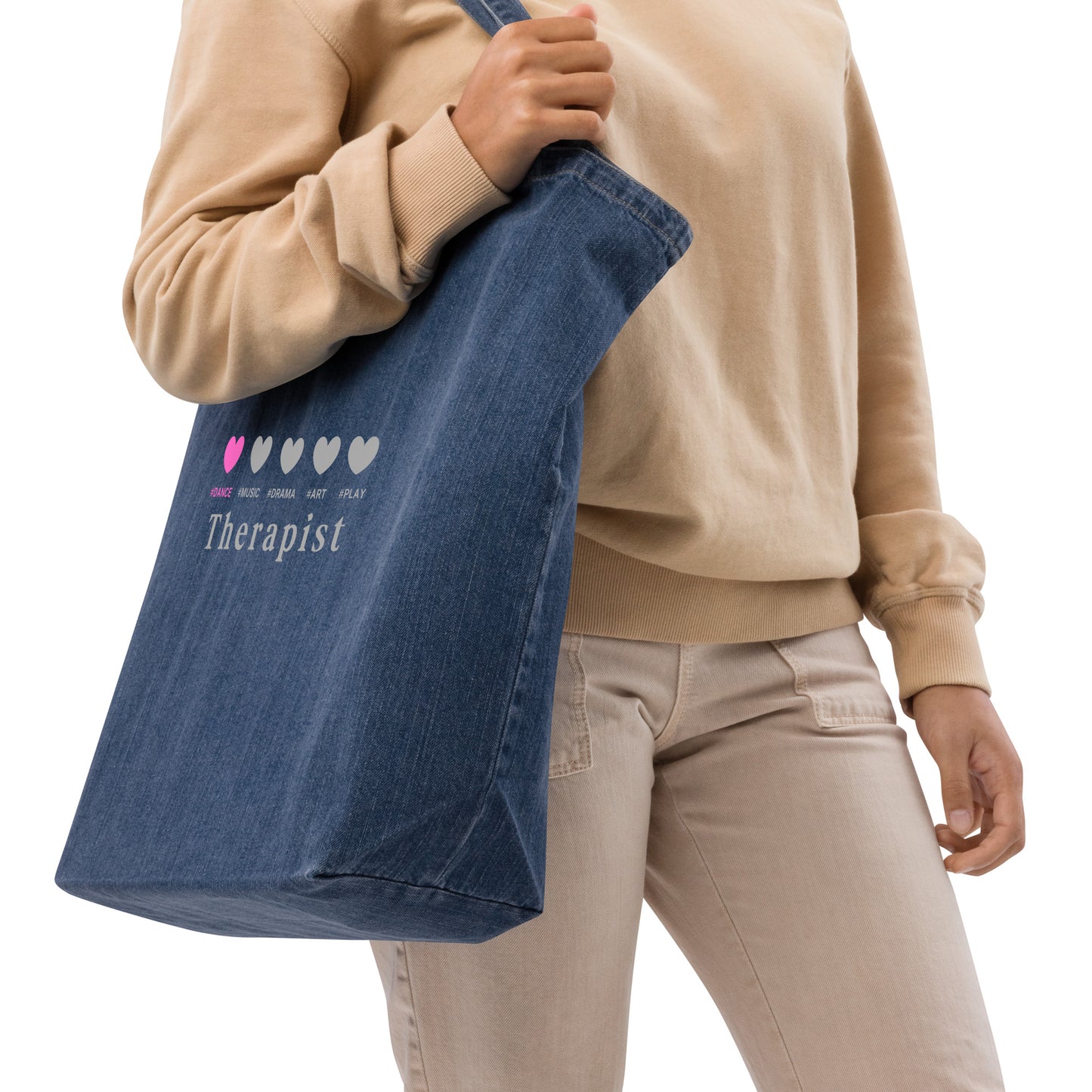 Dope 5 hearts dance pink denim tote bag