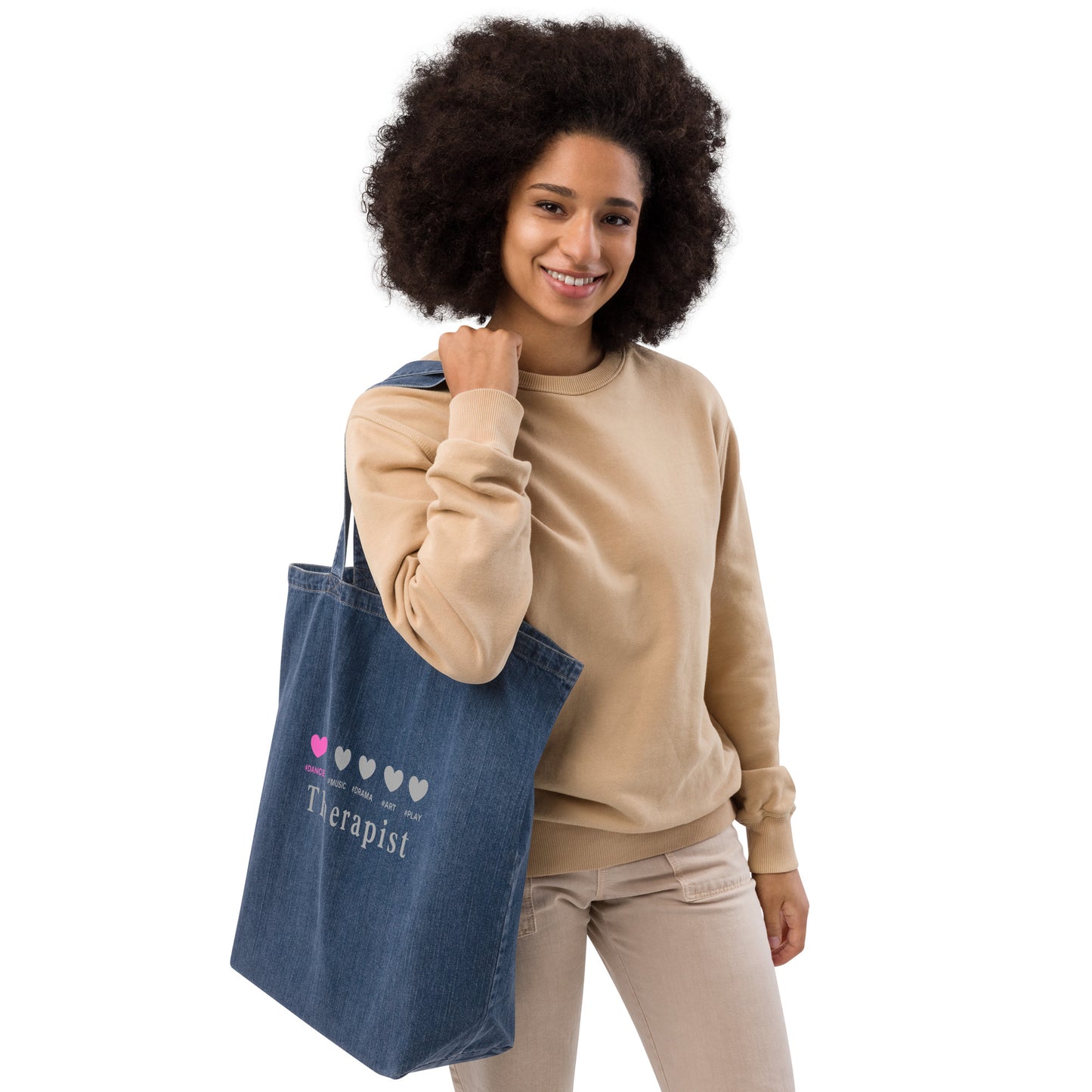 Dope 5 hearts dance pink denim tote bag
